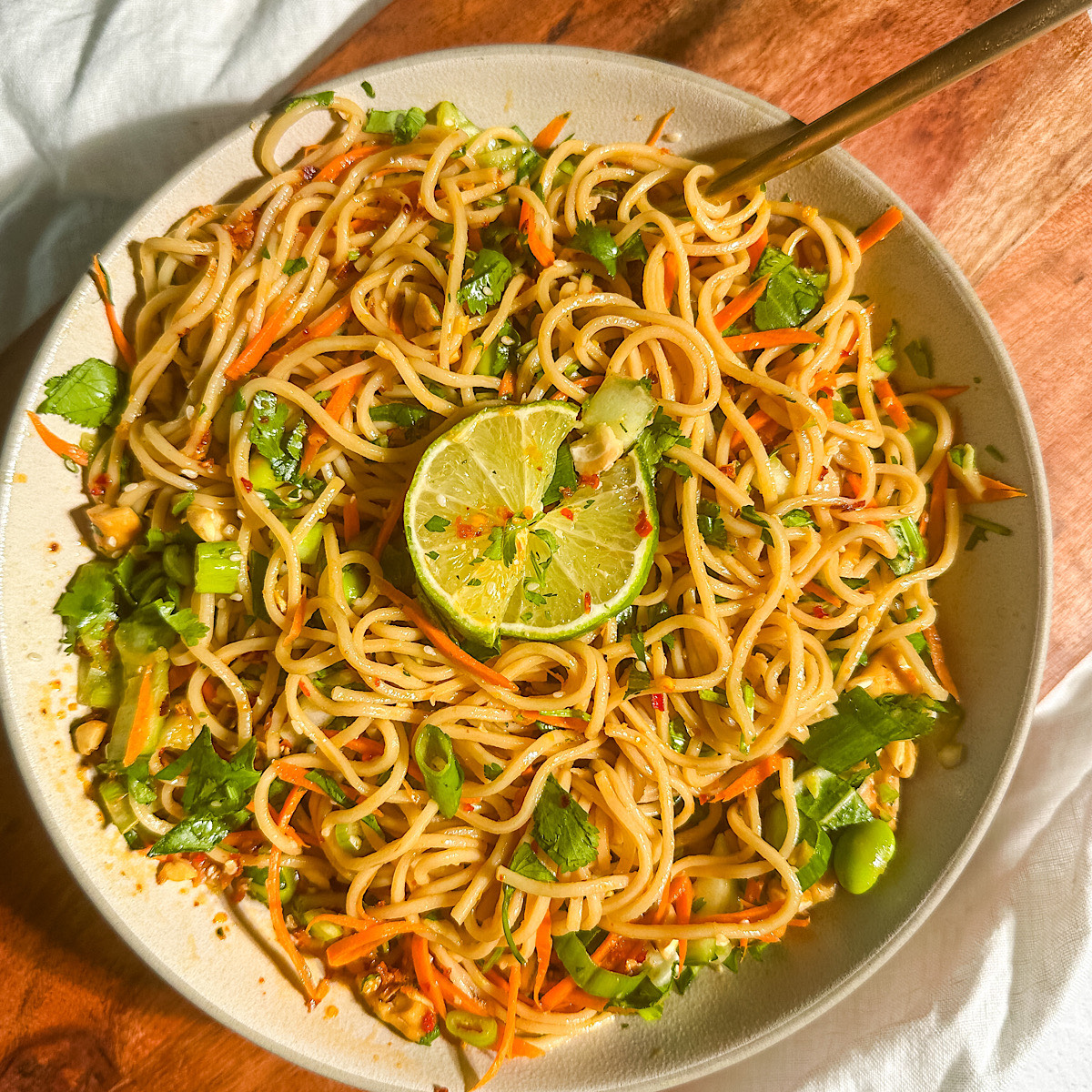 cold ramen salad with ginger soy dressing