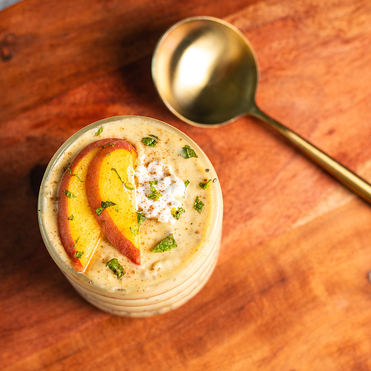 peaches and cream chia pudding with coconut milk