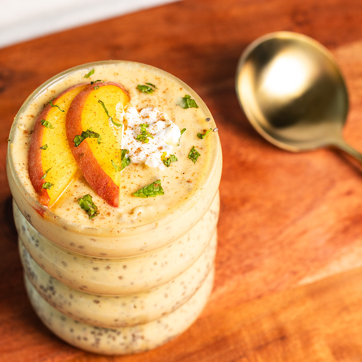 peaches and cream chia pudding with coconut milk