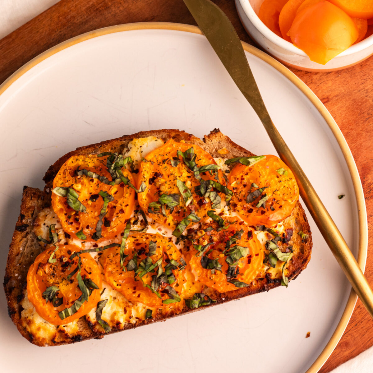 air fried goat cheese caprese toast