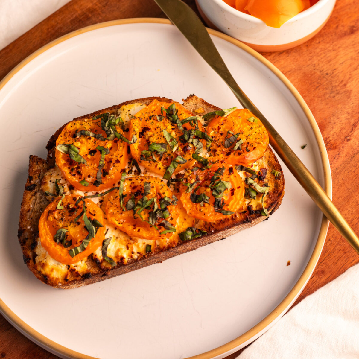 air fried goat cheese caprese toast