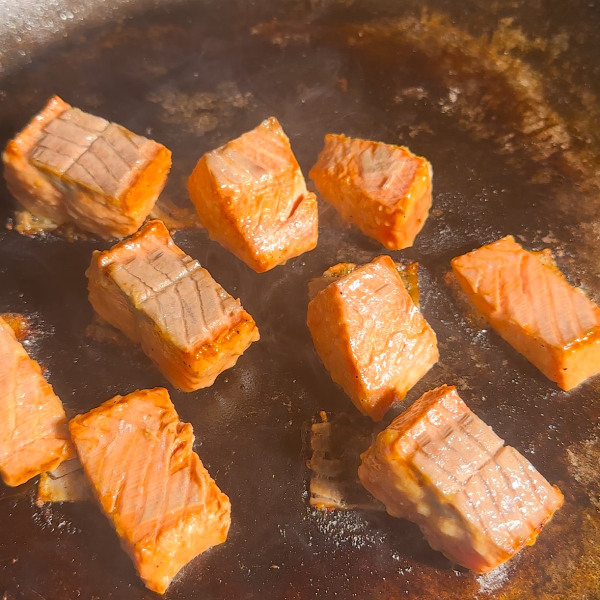 salmon in pan