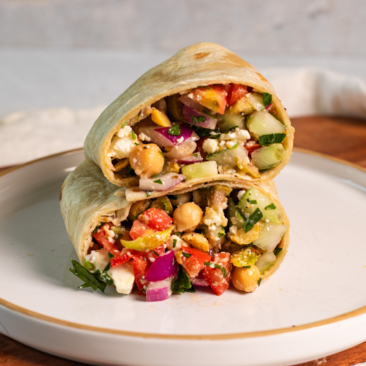 Chopped Greek Salad Wraps with Chickpeas