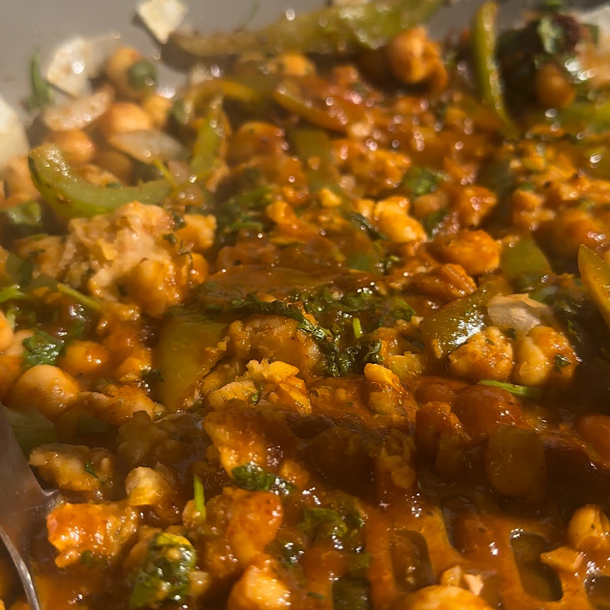 mashed chickpea filling in skillet