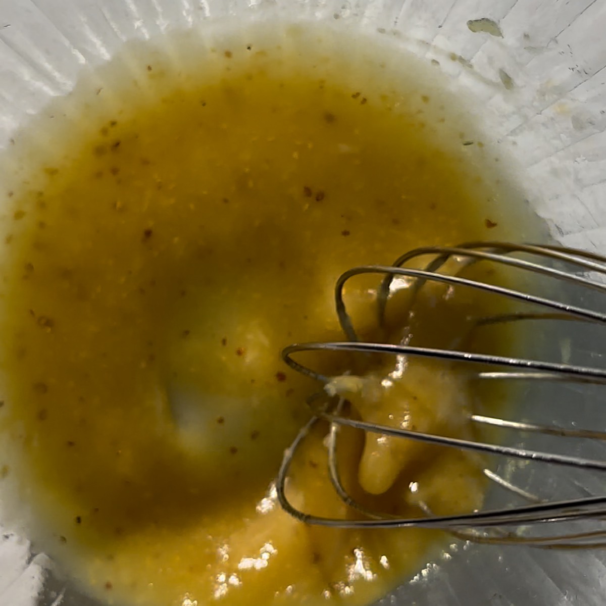 lemon honey mustard dressing in bowl.