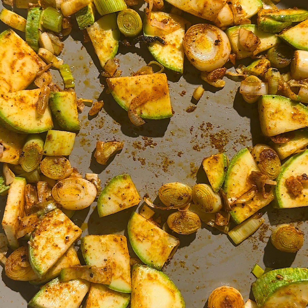 veggies in pan.