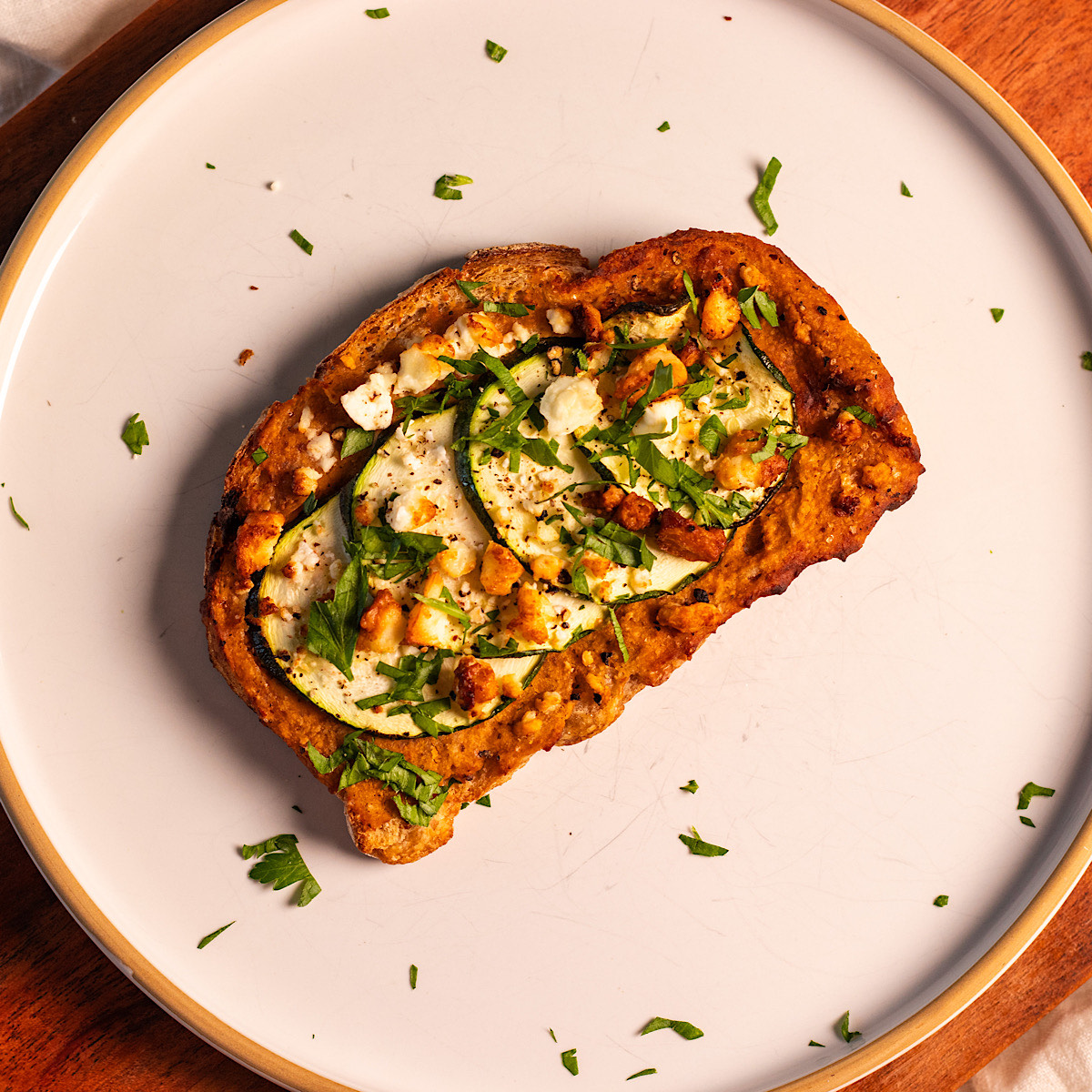 air fryer zucchini hummus toast.