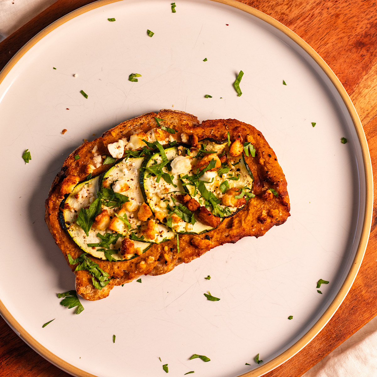 air fryer zucchini hummus toast.