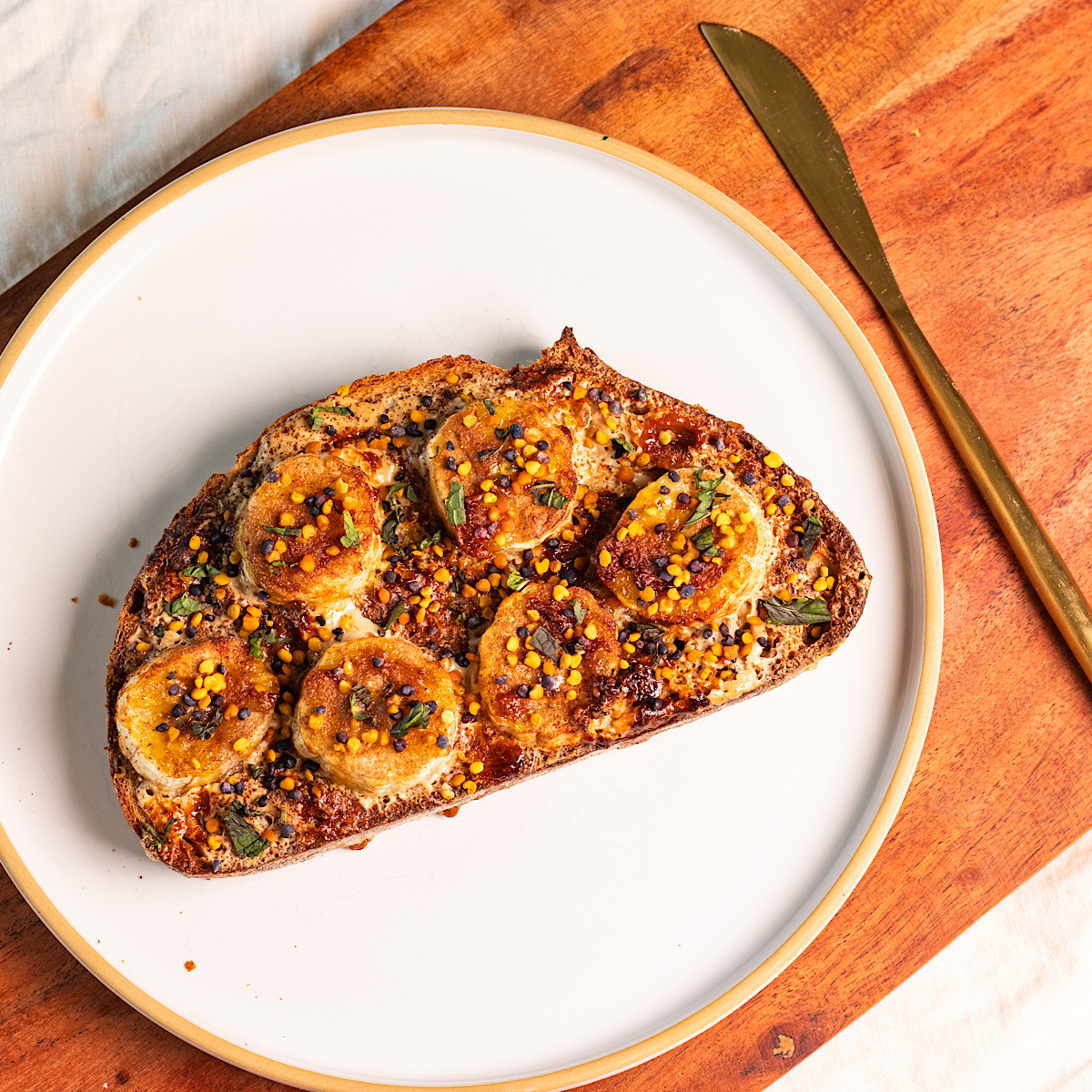 air fried tahini banana honey toast.