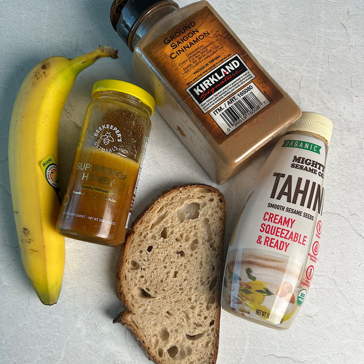 air fried tahini banana honey toast.