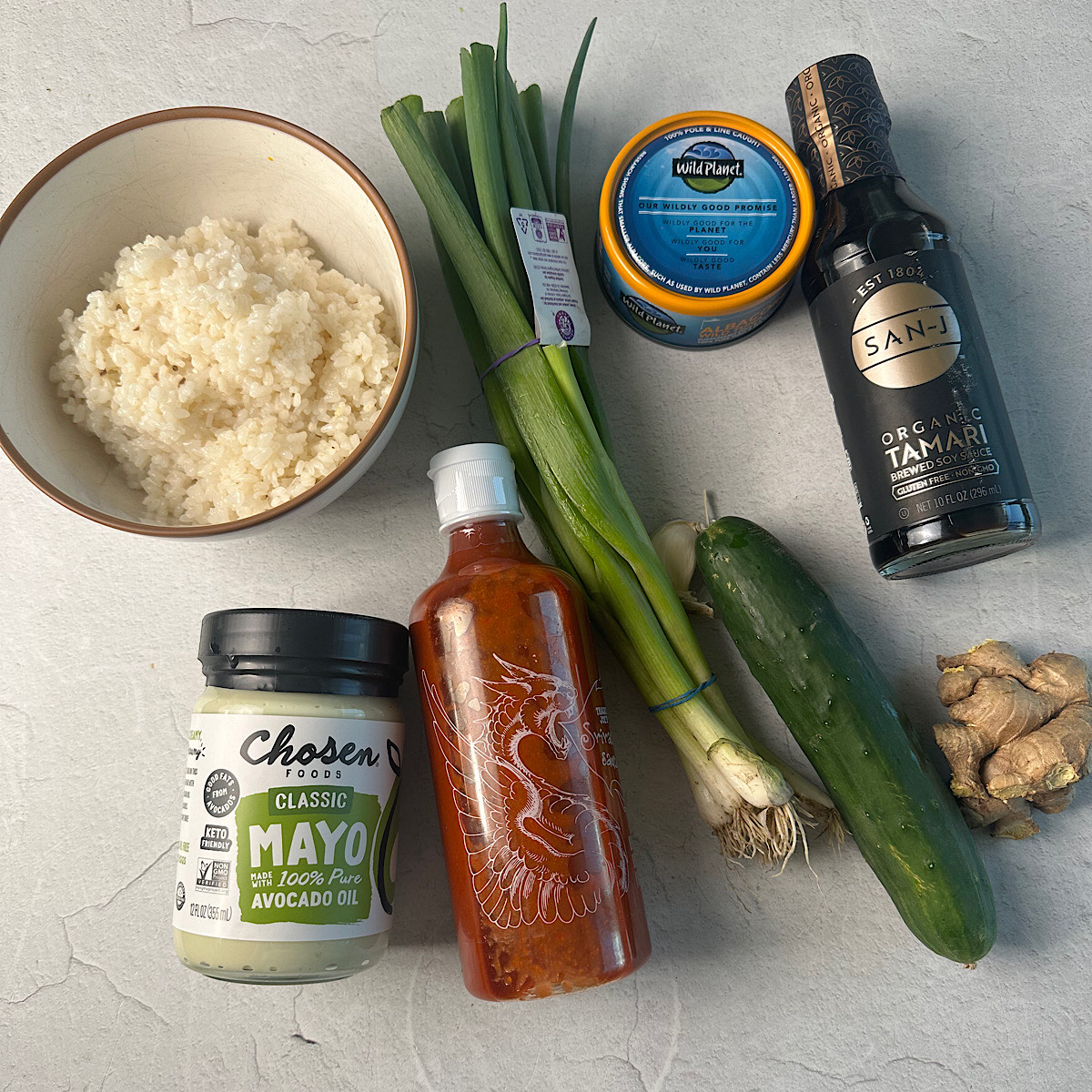 ingredients for spicy tuna hand roll