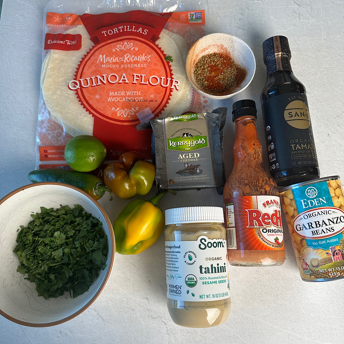 ingredients for buffalo chickpea taquitos.