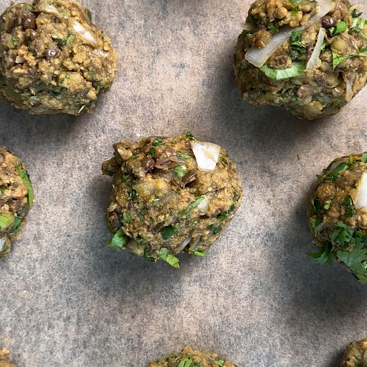 lentil meatballs on sheet pan