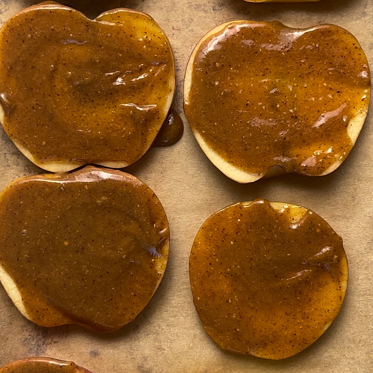 caramel apples on sheet pan.