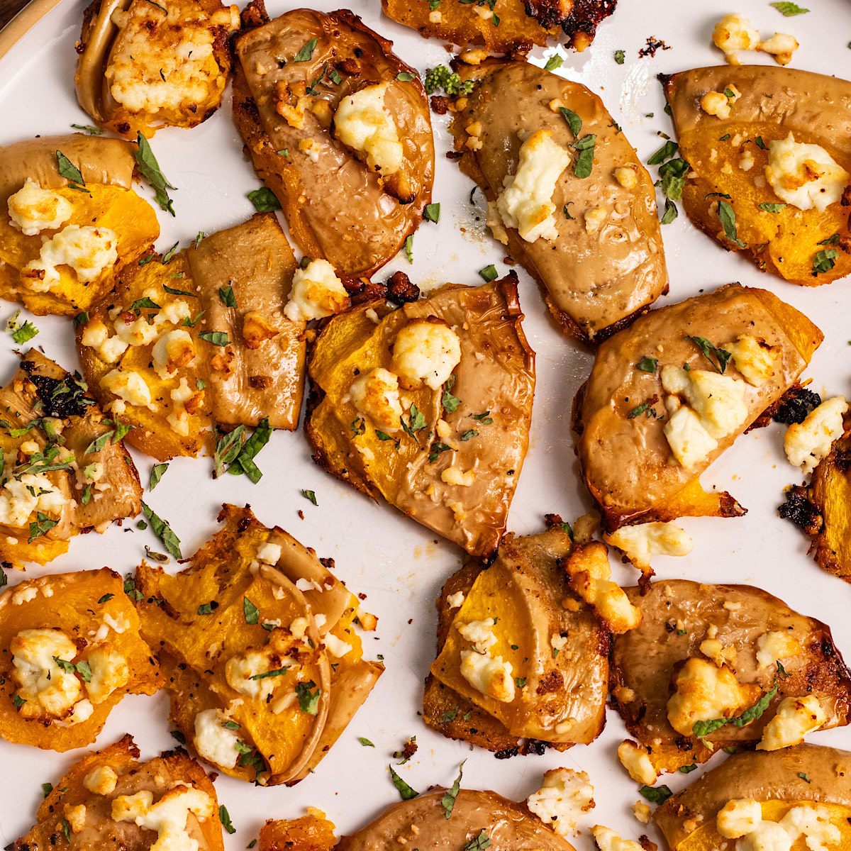 crispy baked smashed butternut squash with honey and feta