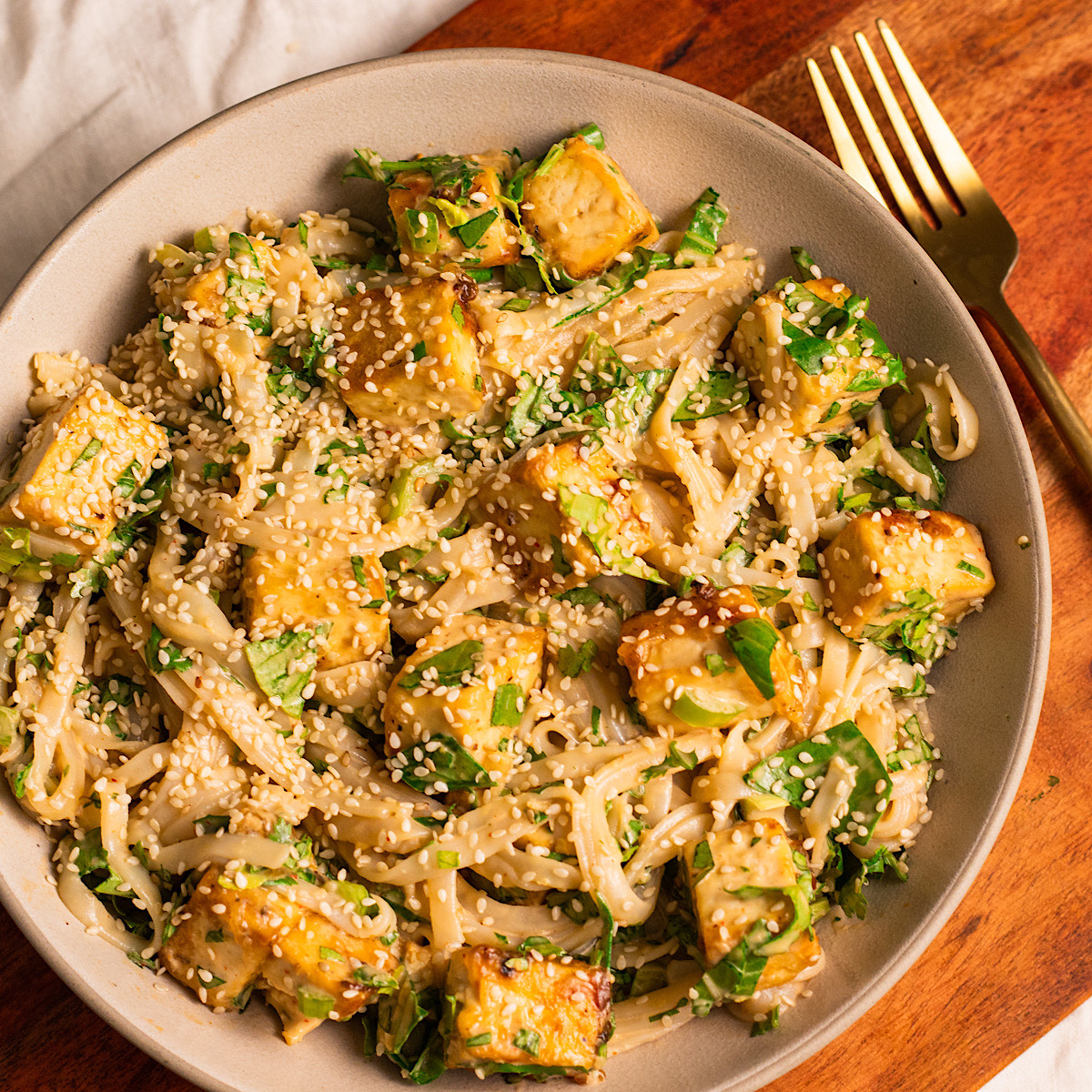 vegan tahini peanut noodles with tofu