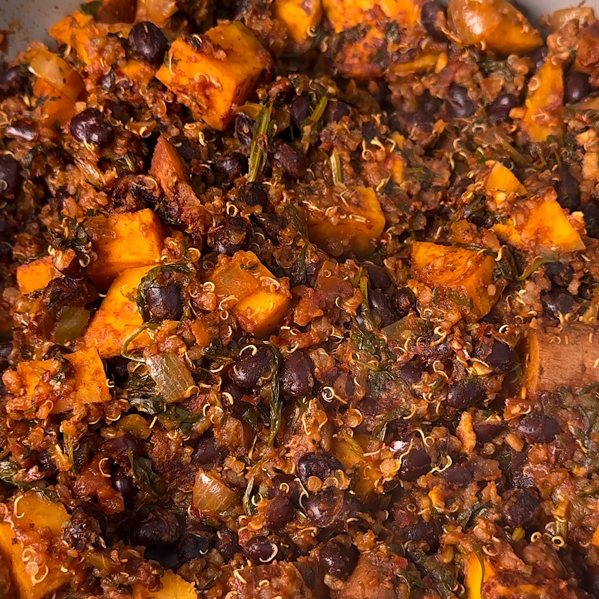 quinoa and black beans in skillet