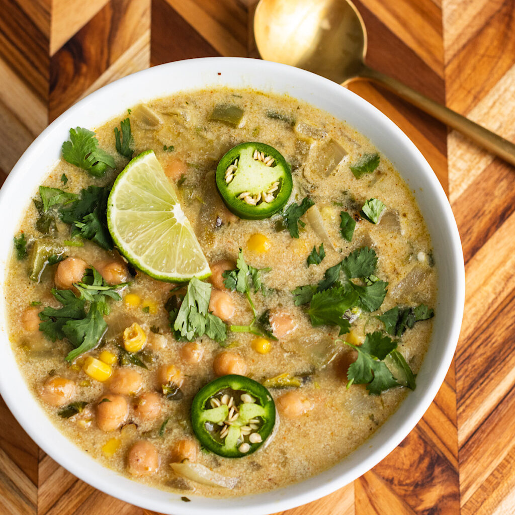 High Protein Chickpea Enchilada Soup with Greek Yogurt - Avocado Skillet