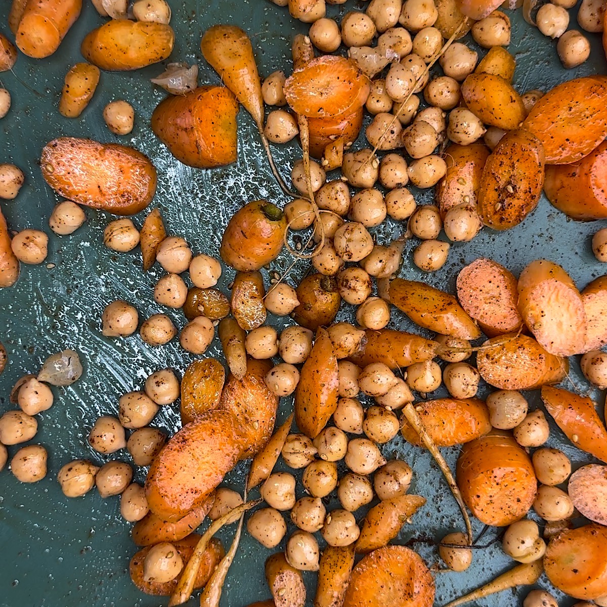 carrots and chickpeas on sheet pan