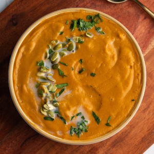 creamy carrot harissa red lentil soup