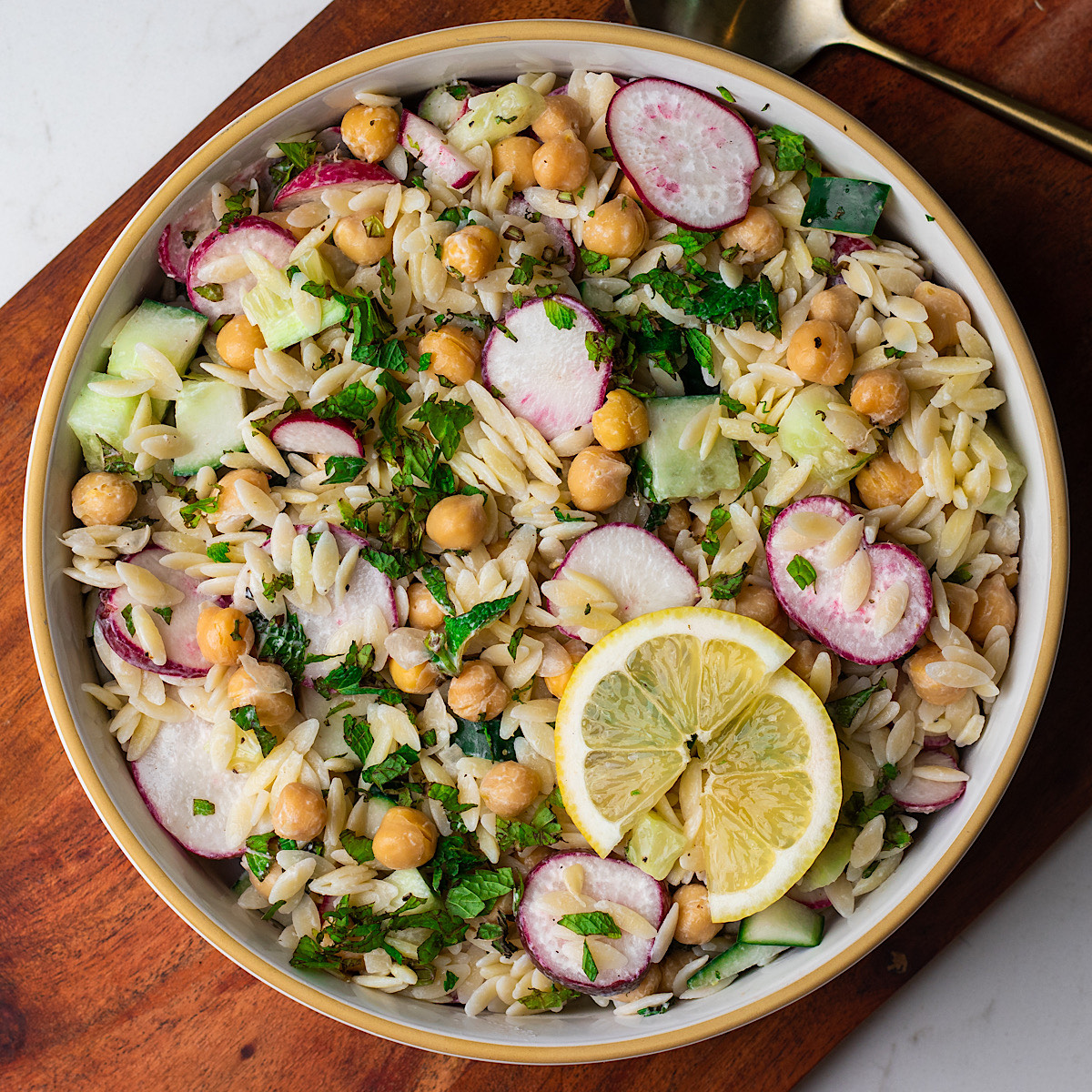 Mediterranean Orzo Salad with Mint Yogurt Dressing