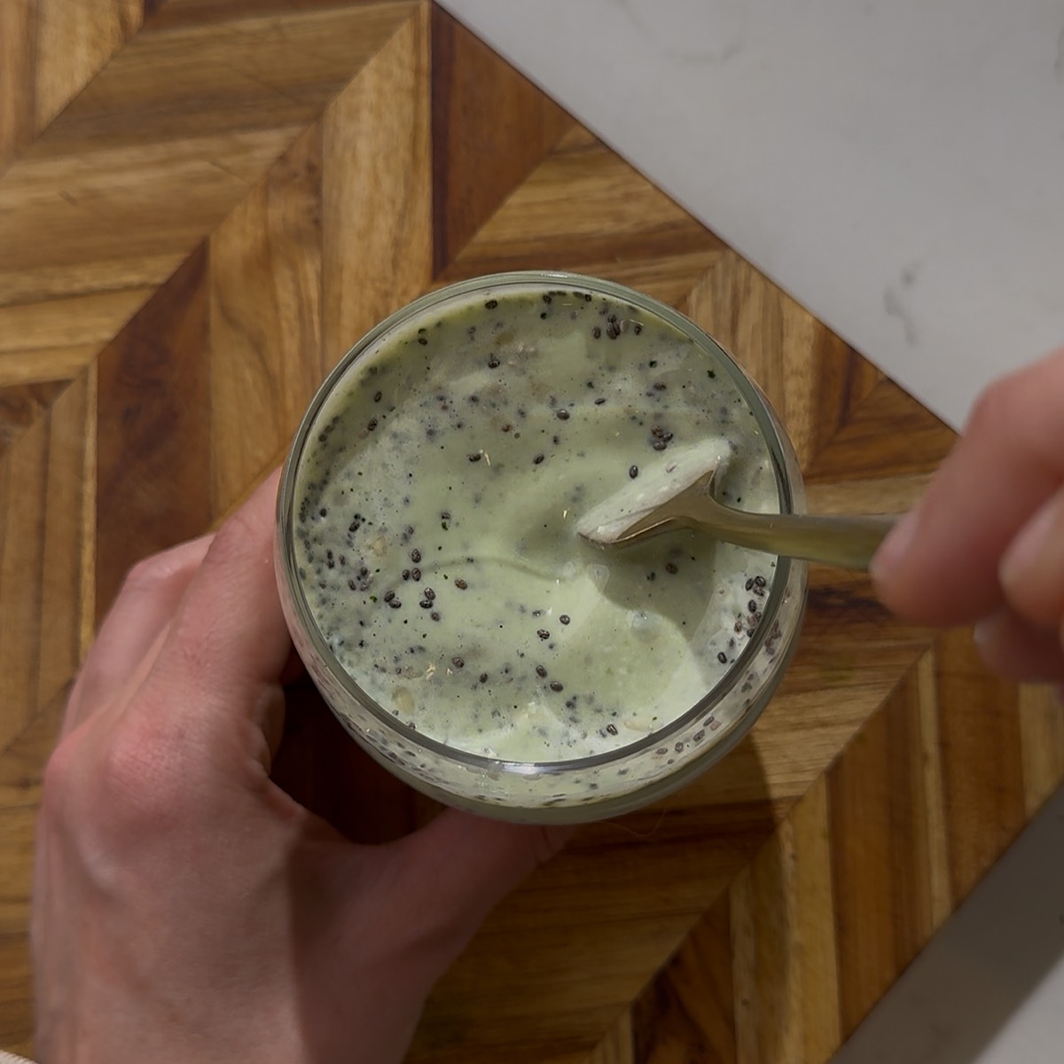 chia pudding mixture in glass
