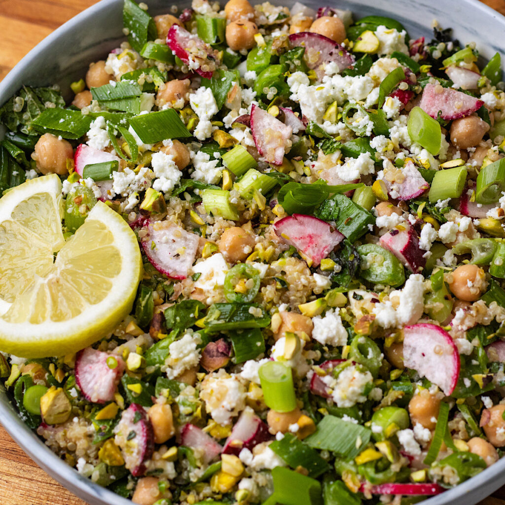 Spring Quinoa Snap Pea Salad with Lemon Garlic Dressing