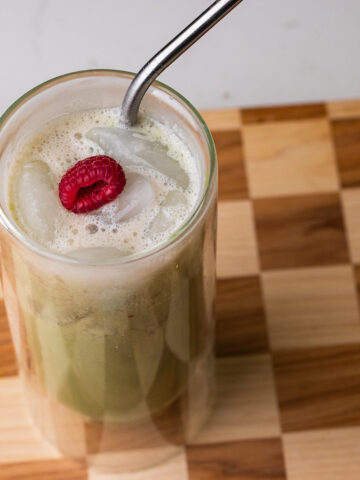 iced raspberry matcha latte