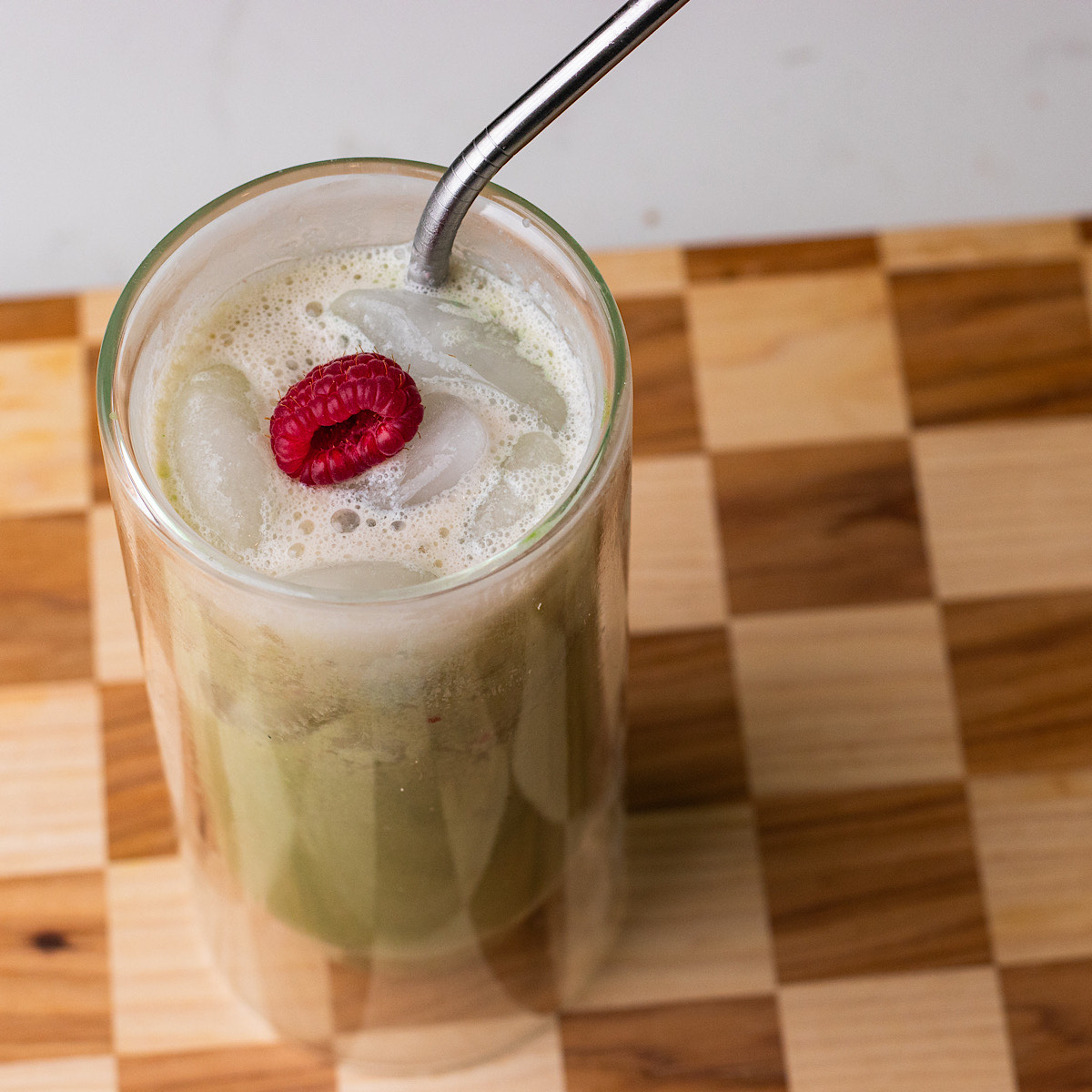 iced raspberry matcha latte