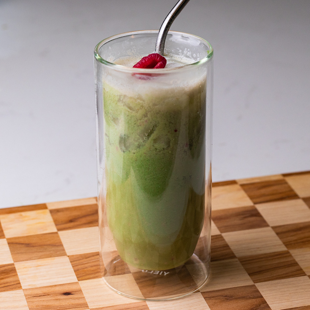 iced raspberry matcha latte