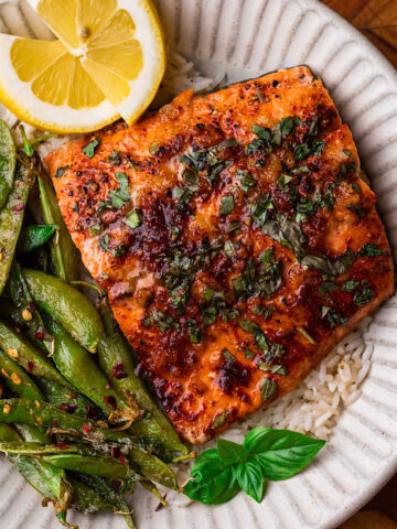lemon honey salmon with snap peas
