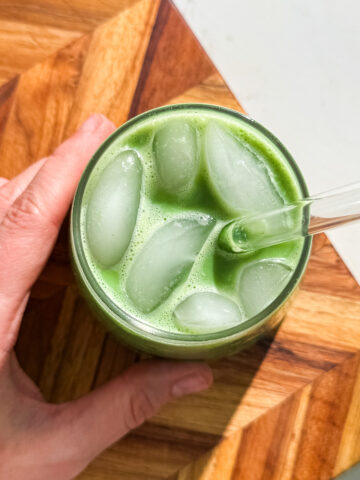 iced salted caramel matcha with dates