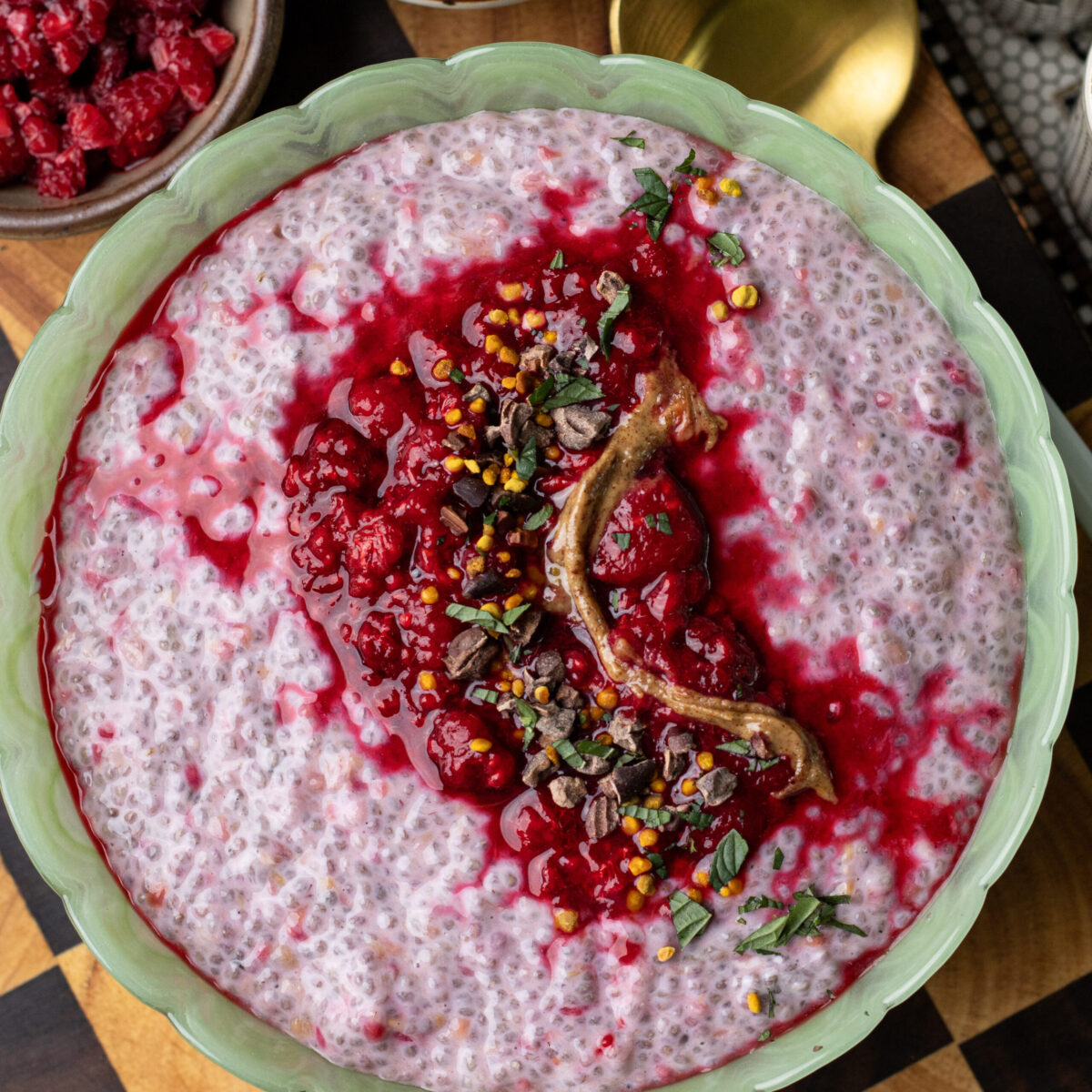 high protein raspberry vanilla chia pudding