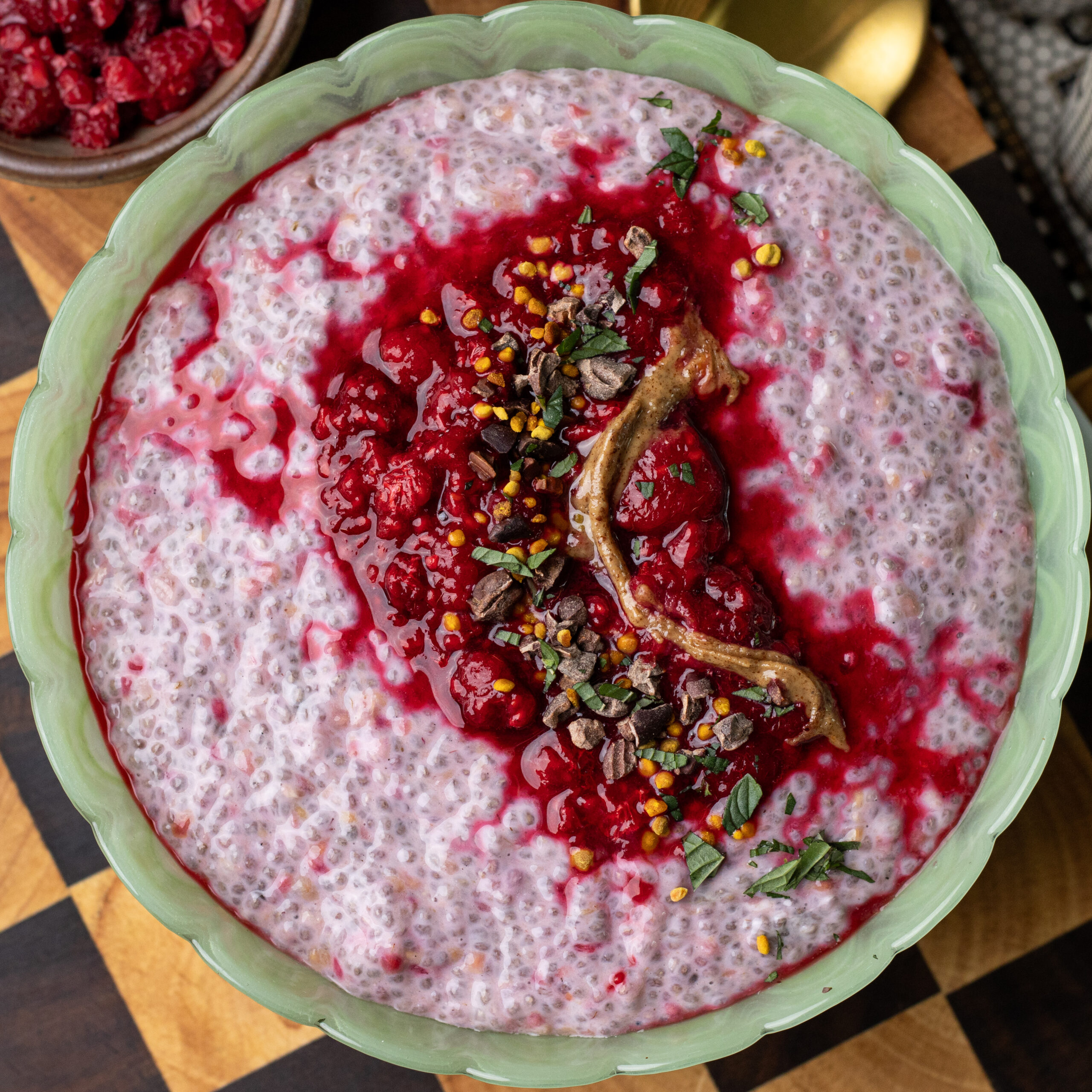 high protein raspberry vanilla chia pudding