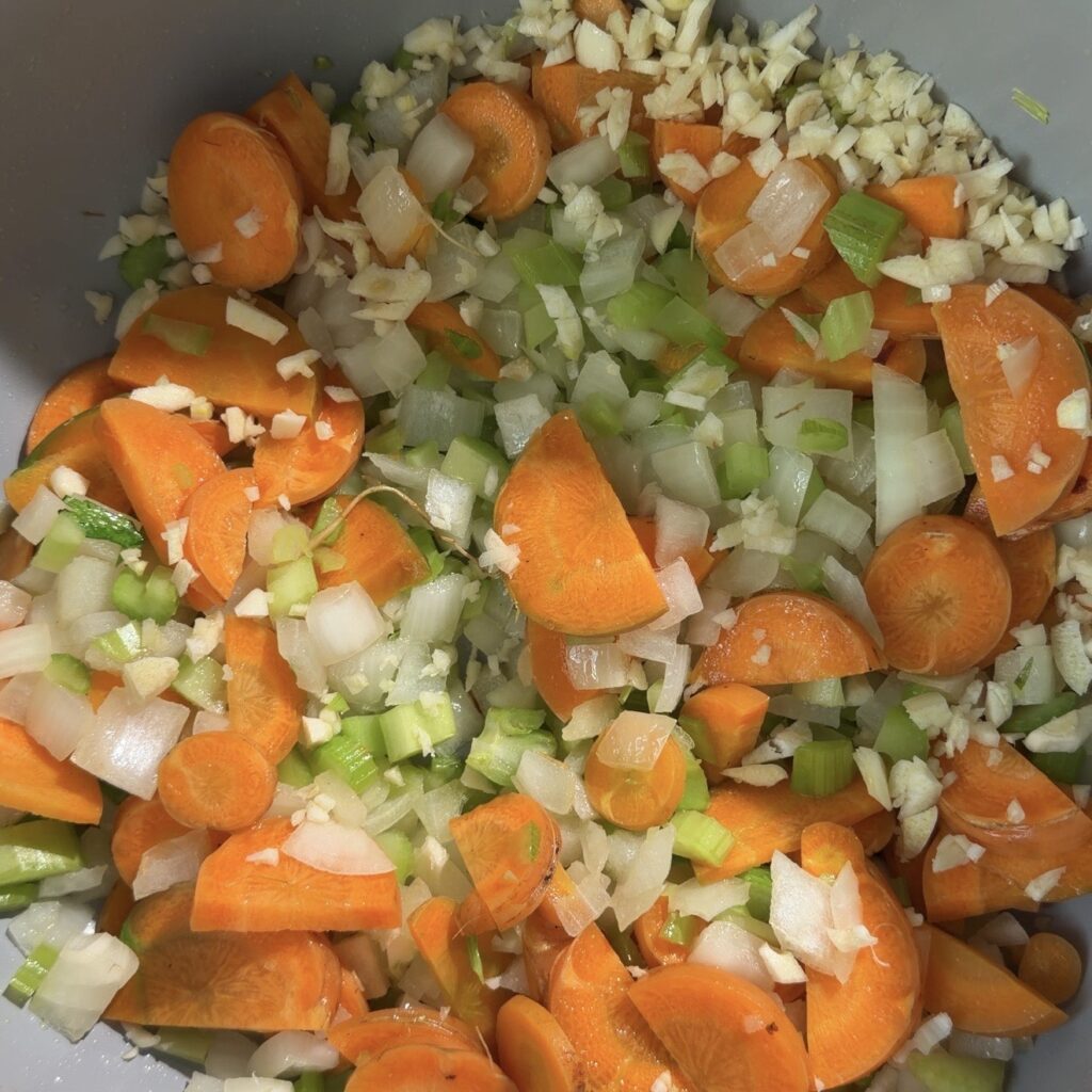 veggies cooking in pot