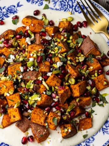 maple roasted sweet potatoes with whipped feta