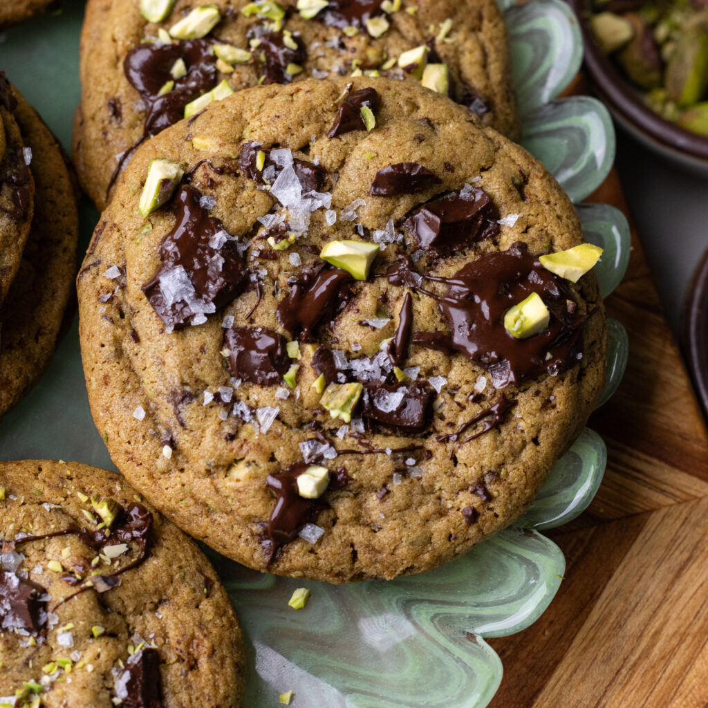 pistachio butter chocolate chip cookies