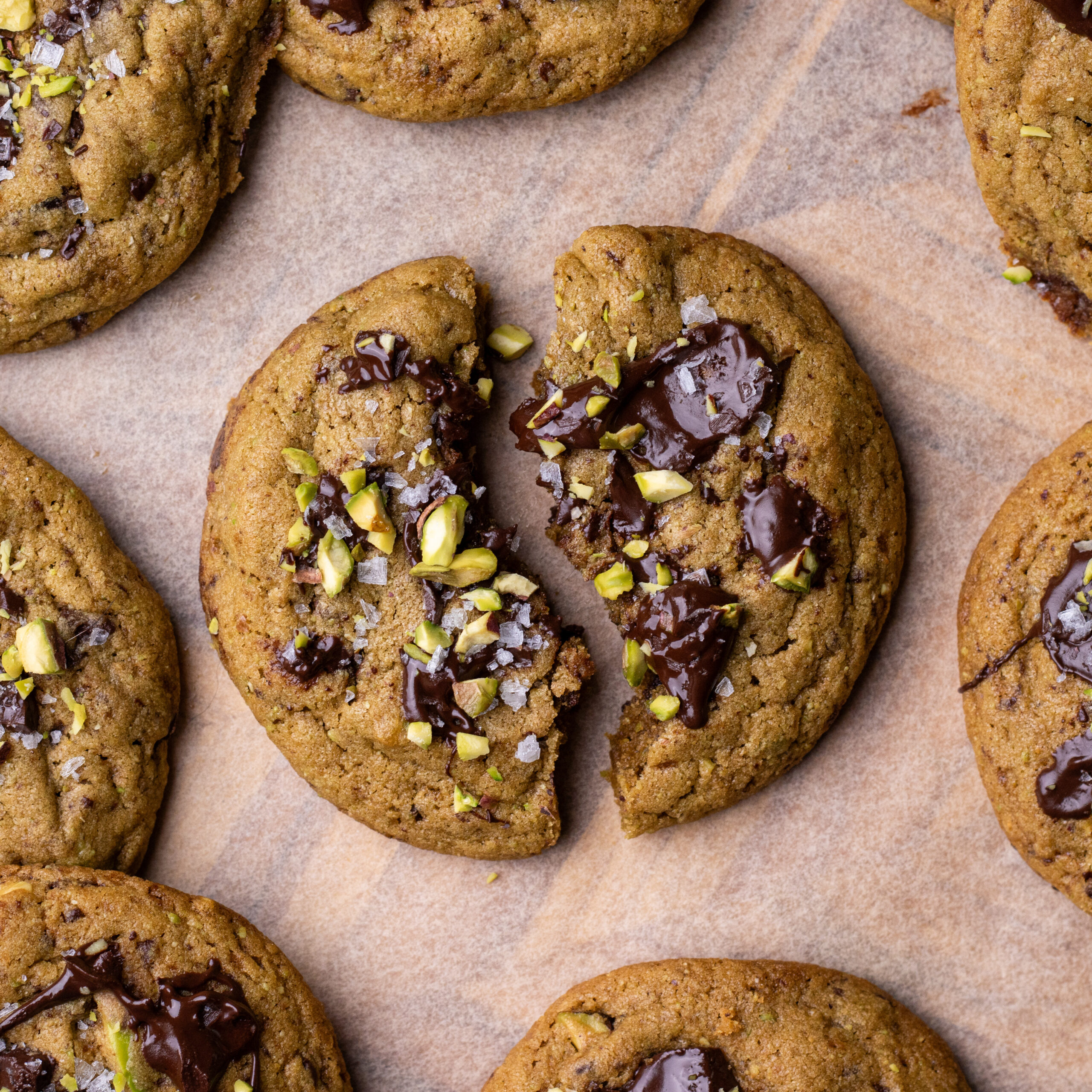 pistachio butter chocolate chip cookies
