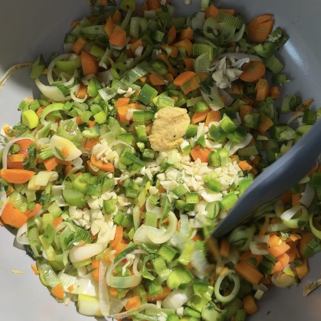 veggies cooking in pot