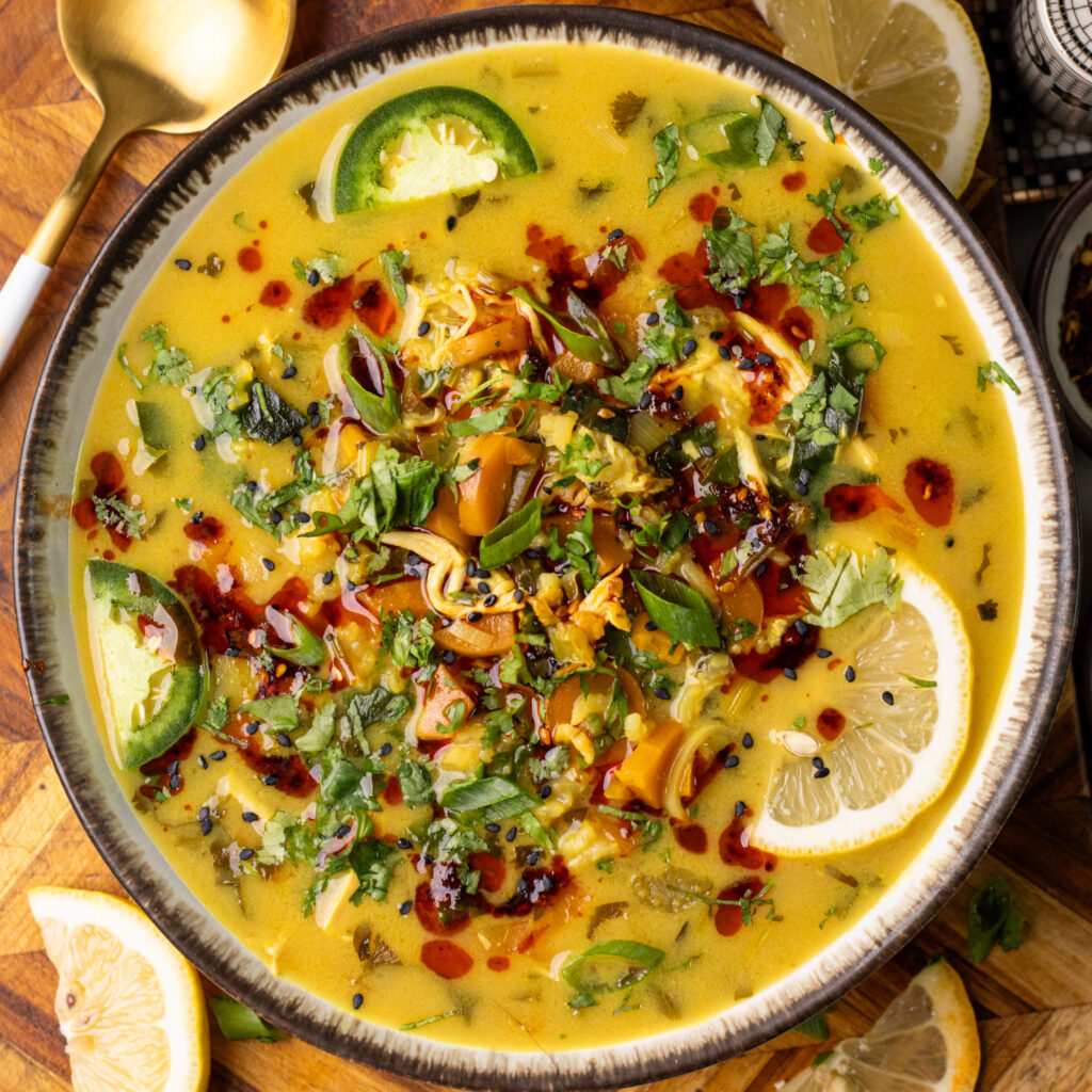 coconut lemon chicken and rice soup