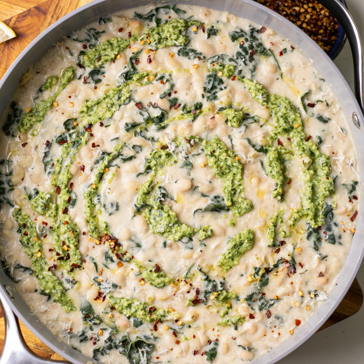 one pot creamy alfredo beans (high protein)