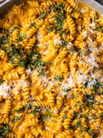 creamy sweet potato ricotta pasta (high protein)