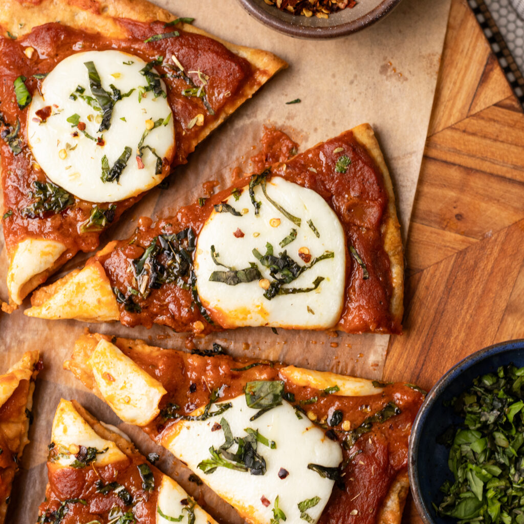 high protein cottage cheese margarita pizza