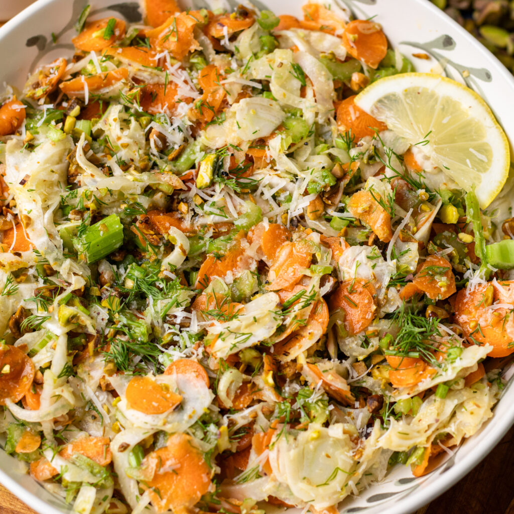 shaved Fennel And Carrot Salad with Lemon Honey Dressing