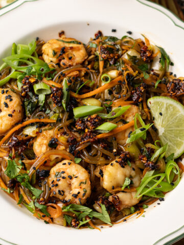 chili crisp glass noodles with shrimp and bok choy