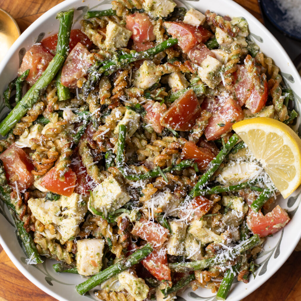 viral crispy pasta salad with pesto dressing
