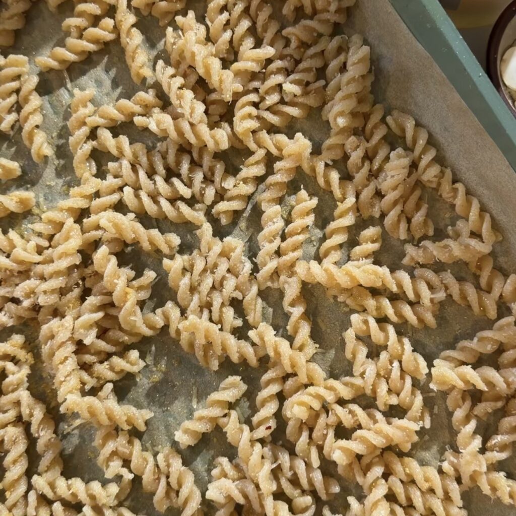 pasta baking on sheet pan