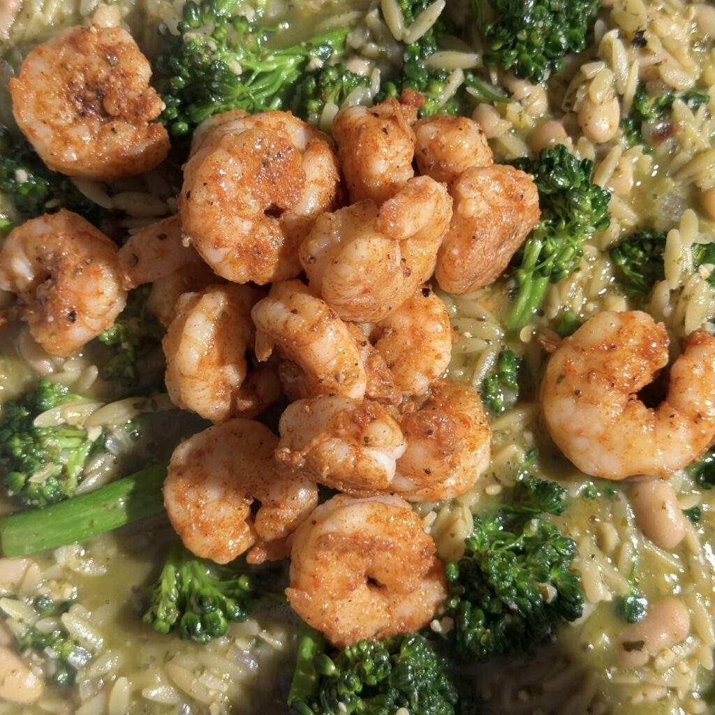 orzo with shrimp and broccolini