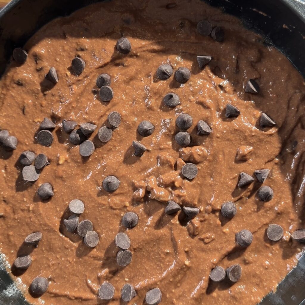 brownie batter in skillet