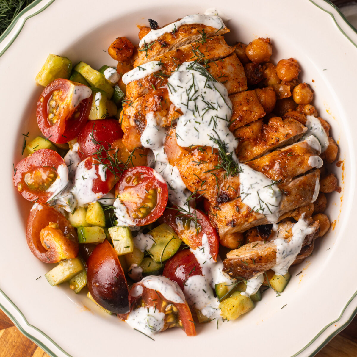 high protein mediterranean chicken thigh bowls